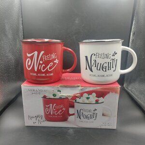 NIB 2 VERANDA MARKET Christmas Holiday NAUGHTY OR NICE 12oz MUGS Cups